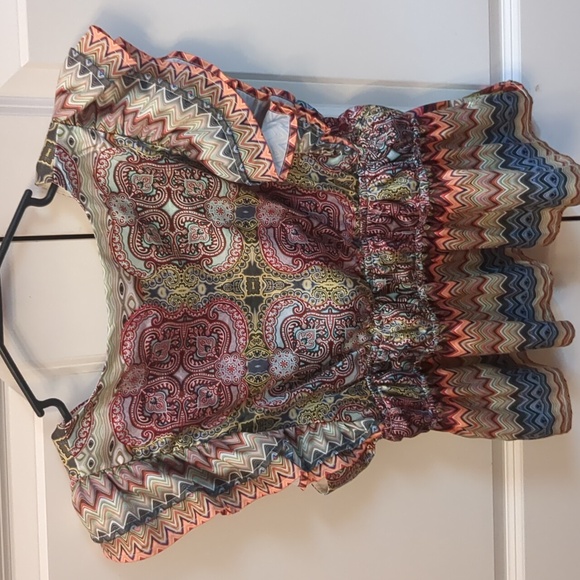 Ciebon joulie satin shirred waist flutter top in multi Color - Picture 5 of 7